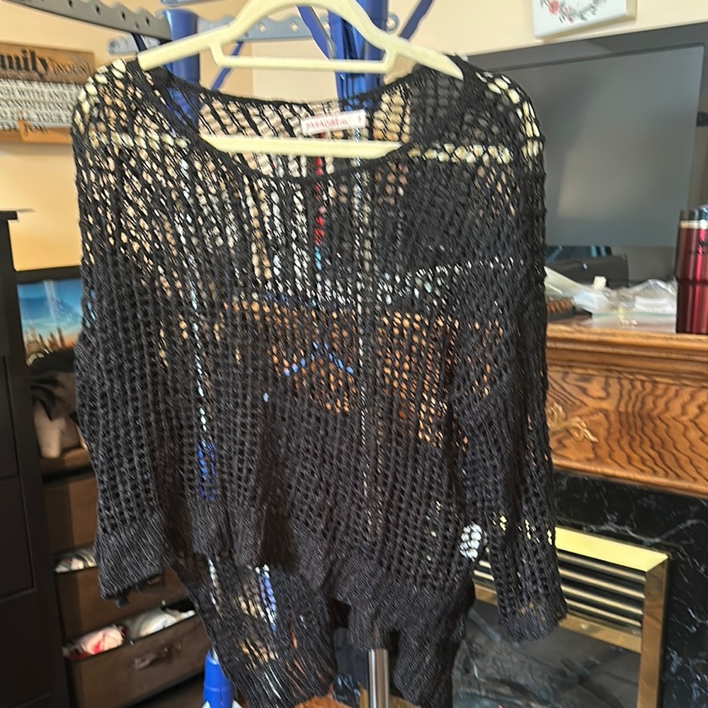 Black Knit Mesh Sweater